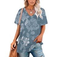 AILLOSA YH-309 Tamamı Baskılı V Yaka Kısa Kollu Kadın T-Shirt