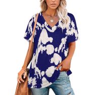 AILLOSA YH-31 Tamamı Baskılı V Yaka Kısa Kollu Kadın T-Shirt