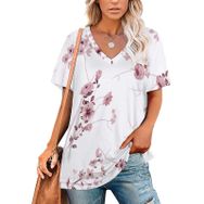 AILLOSA YH-312 Tamamı Baskılı V Yaka Kısa Kollu Kadın T-Shirt