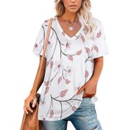 AILLOSA YH-313 Tamamı Baskılı V Yaka Kısa Kollu Kadın T-Shirt
