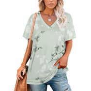 AILLOSA YH-314 Tamamı Baskılı V Yaka Kısa Kollu Kadın T-Shirt