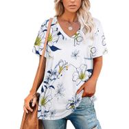 AILLOSA YH-315 Tamamı Baskılı V Yaka Kısa Kollu Kadın T-Shirt