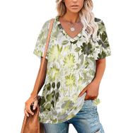 AILLOSA YH-316 Tamamı Baskılı V Yaka Kısa Kollu Kadın T-Shirt
