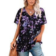 AILLOSA YH-317 Tamamı Baskılı V Yaka Kısa Kollu Kadın T-Shirt