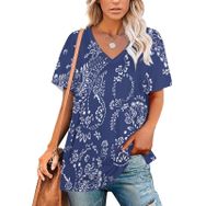 AILLOSA YH-319 Tamamı Baskılı V Yaka Kısa Kollu Kadın T-Shirt