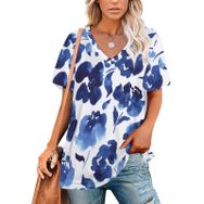 AILLOSA YH-32 Tamamı Baskılı V Yaka Kısa Kollu Kadın T-Shirt