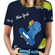 AILLOSA YH-321 Tamamı Baskılı Kısa Kollu Yuvarlak Yaka Kadın T-shirt