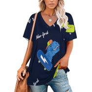 AILLOSA YH-321 Tamamı Baskılı V Yaka Kısa Kollu Kadın T-Shirt