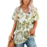 AILLOSA YH-322 Tamamı Baskılı V Yaka Kısa Kollu Kadın T-Shirt