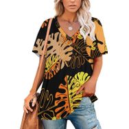 AILLOSA YH-323 Tamamı Baskılı V Yaka Kısa Kollu Kadın T-Shirt