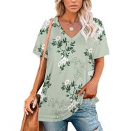 AILLOSA YH-324 Tamamı Baskılı V Yaka Kısa Kollu Kadın T-Shirt