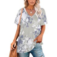 AILLOSA YH-326 Tamamı Baskılı V Yaka Kısa Kollu Kadın T-Shirt