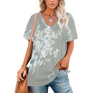 AILLOSA YH-327 Tamamı Baskılı V Yaka Kısa Kollu Kadın T-Shirt