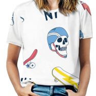 AILLOSA YH-328 Tamamı Baskılı Kısa Kollu Yuvarlak Yaka Kadın T-shirt