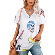 AILLOSA YH-328 Tamamı Baskılı V Yaka Kısa Kollu Kadın T-Shirt