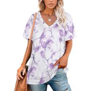 AILLOSA YH-329 Tamamı Baskılı V Yaka Kısa Kollu Kadın T-Shirt
