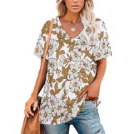 AILLOSA YH-332 Tamamı Baskılı V Yaka Kısa Kollu Kadın T-Shirt