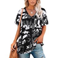 AILLOSA YH-333 Tamamı Baskılı V Yaka Kısa Kollu Kadın T-Shirt