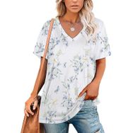 AILLOSA YH-334 Tamamı Baskılı V Yaka Kısa Kollu Kadın T-Shirt