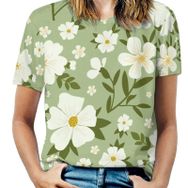 AILLOSA YH-335 Tamamı Baskılı Kısa Kollu Yuvarlak Yaka Kadın T-shirt
