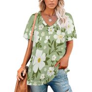 AILLOSA YH-335 Tamamı Baskılı V Yaka Kısa Kollu Kadın T-Shirt