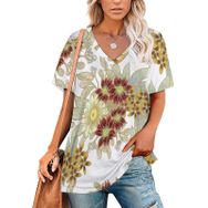 AILLOSA YH-336 Tamamı Baskılı V Yaka Kısa Kollu Kadın T-Shirt