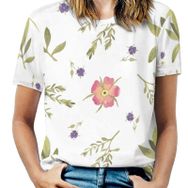 AILLOSA YH-338 Tamamı Baskılı Kısa Kollu Yuvarlak Yaka Kadın T-shirt