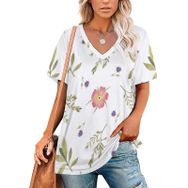 AILLOSA YH-338 Tamamı Baskılı V Yaka Kısa Kollu Kadın T-Shirt