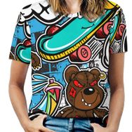 AILLOSA YH-339 Tamamı Baskılı Kısa Kollu Yuvarlak Yaka Kadın T-shirt