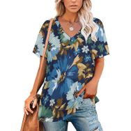 AILLOSA YH-340 Tamamı Baskılı V Yaka Kısa Kollu Kadın T-Shirt