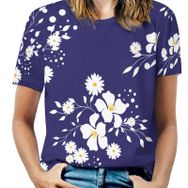 AILLOSA YH-341 Tamamı Baskılı Kısa Kollu Yuvarlak Yaka Kadın T-shirt