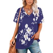 AILLOSA YH-341 Tamamı Baskılı V Yaka Kısa Kollu Kadın T-Shirt