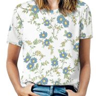 AILLOSA YH-342 Tamamı Baskılı Kısa Kollu Yuvarlak Yaka Kadın T-shirt