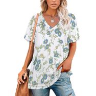 AILLOSA YH-342 Tamamı Baskılı V Yaka Kısa Kollu Kadın T-Shirt