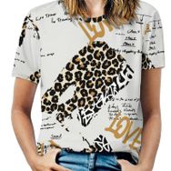 AILLOSA YH-344 Tamamı Baskılı Kısa Kollu Yuvarlak Yaka Kadın T-shirt