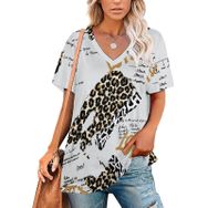 AILLOSA YH-344 Tamamı Baskılı V Yaka Kısa Kollu Kadın T-Shirt