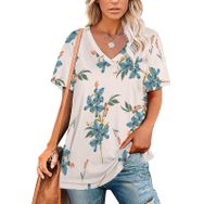 AILLOSA YH-345 Tamamı Baskılı V Yaka Kısa Kollu Kadın T-Shirt