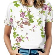 AILLOSA YH-346 Tamamı Baskılı Kısa Kollu Yuvarlak Yaka Kadın T-shirt