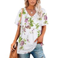AILLOSA YH-346 Tamamı Baskılı V Yaka Kısa Kollu Kadın T-Shirt