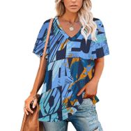 AILLOSA YH-347 Tamamı Baskılı V Yaka Kısa Kollu Kadın T-Shirt