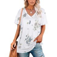 AILLOSA YH-348 Tamamı Baskılı V Yaka Kısa Kollu Kadın T-Shirt