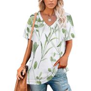 AILLOSA YH-349 Tamamı Baskılı V Yaka Kısa Kollu Kadın T-Shirt