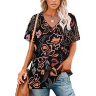 AILLOSA YH-350 Tamamı Baskılı V Yaka Kısa Kollu Kadın T-Shirt