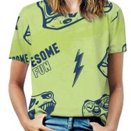 AILLOSA YH-352 Tamamı Baskılı Kısa Kollu Yuvarlak Yaka Kadın T-shirt