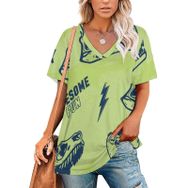 AILLOSA YH-352 Tamamı Baskılı V Yaka Kısa Kollu Kadın T-Shirt