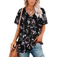 AILLOSA YH-353 Tamamı Baskılı V Yaka Kısa Kollu Kadın T-Shirt