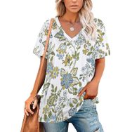 AILLOSA YH-354 Tamamı Baskılı V Yaka Kısa Kollu Kadın T-Shirt