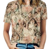 AILLOSA YH-355 Tamamı Baskılı Kısa Kollu Yuvarlak Yaka Kadın T-shirt