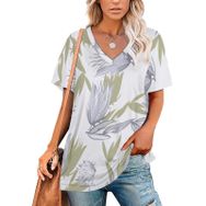 AILLOSA YH-356 Tamamı Baskılı V Yaka Kısa Kollu Kadın T-Shirt
