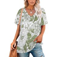 AILLOSA YH-357 Tamamı Baskılı V Yaka Kısa Kollu Kadın T-Shirt